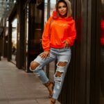 Bluza oversize O'la Voga Logo Fluo neonowa pomarańczowa