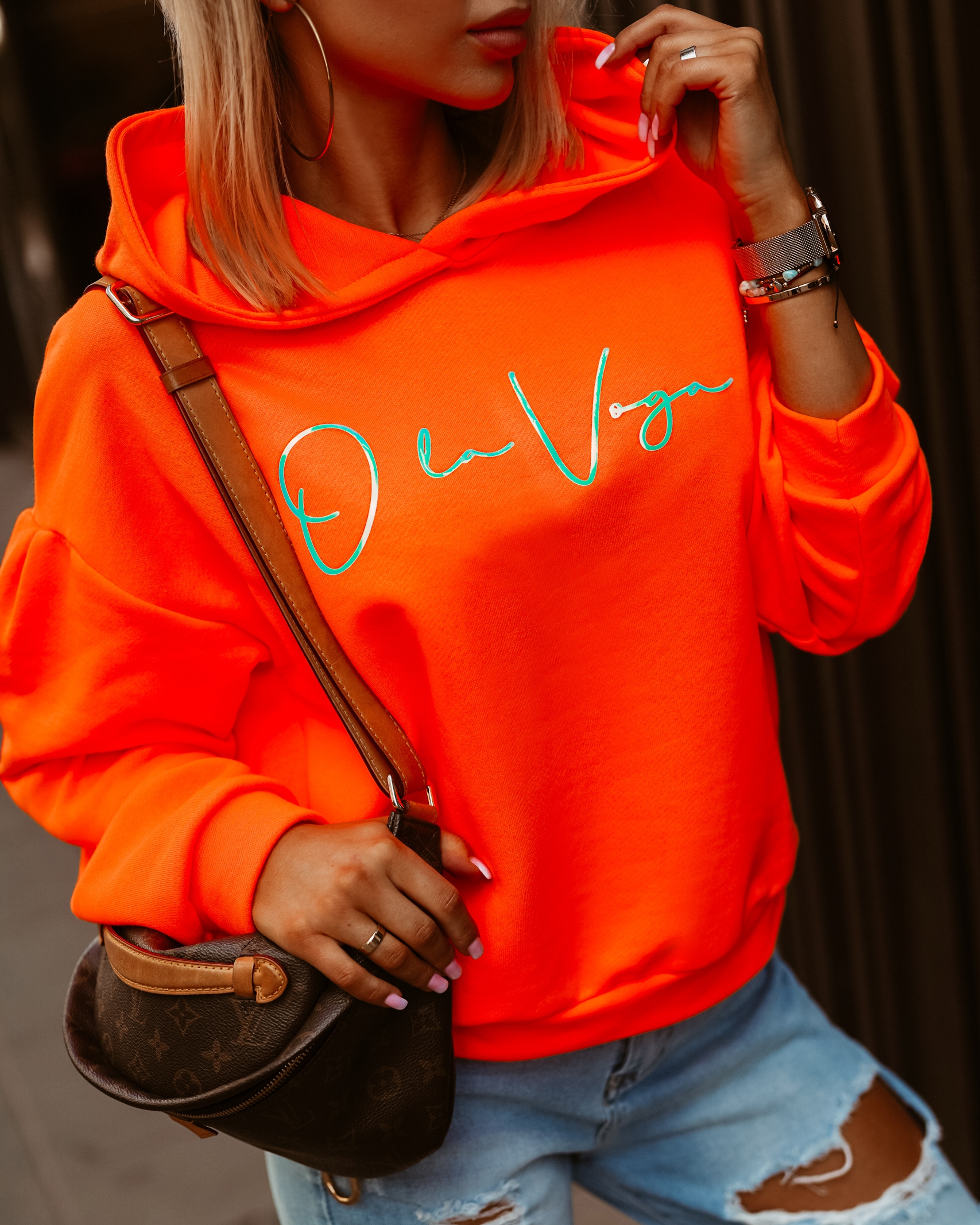 Bluza oversize O'la Voga Logo Fluo neonowa pomarańczowa