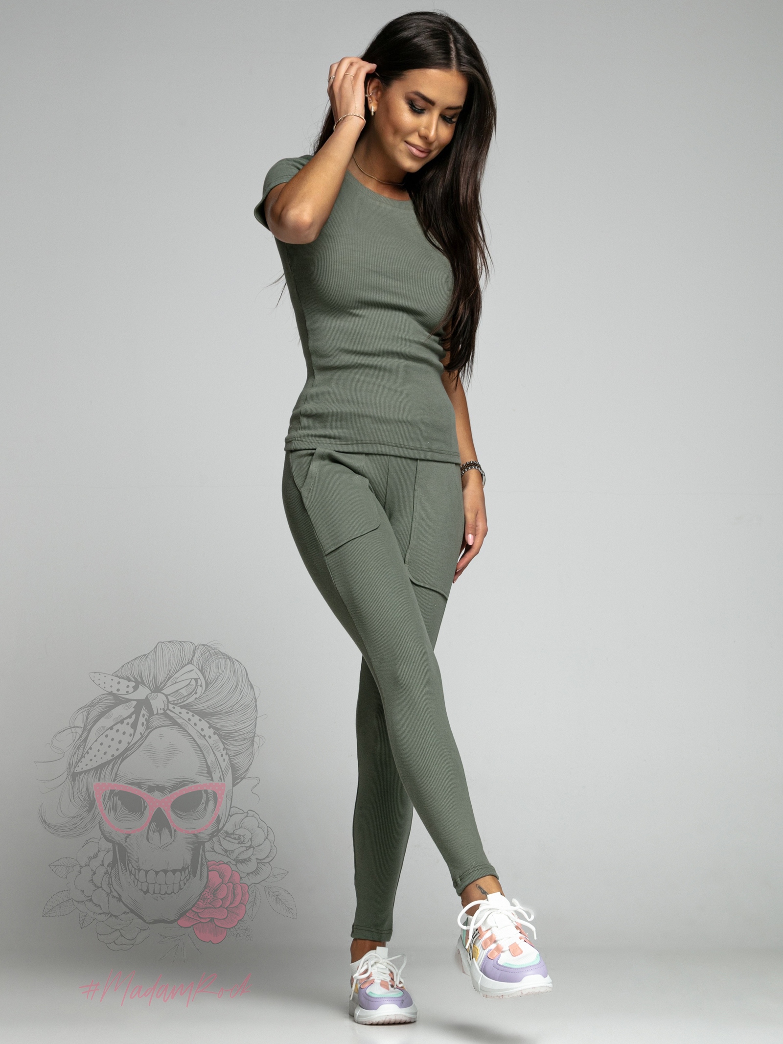 Komplet prążkowany Clara Ola Voga khaki