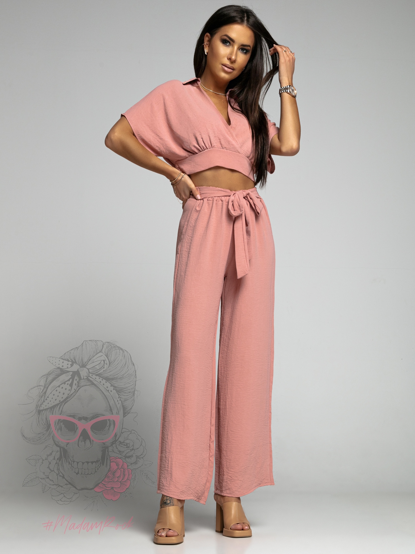 Komplet top+spodnie Winsorft brudny róż