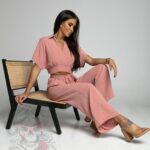 Komplet top+spodnie Winsorft brudny róż