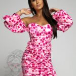 Sukienka mini Efolea różowa w kwiaty