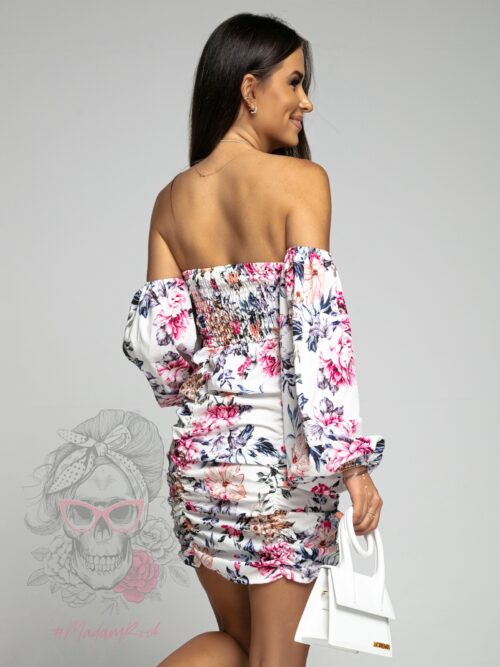 Sukienka mini Efolea biała w kolorowe kwiaty