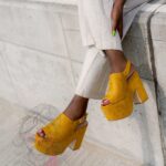 Sandały koturny Madam Scapade żółte