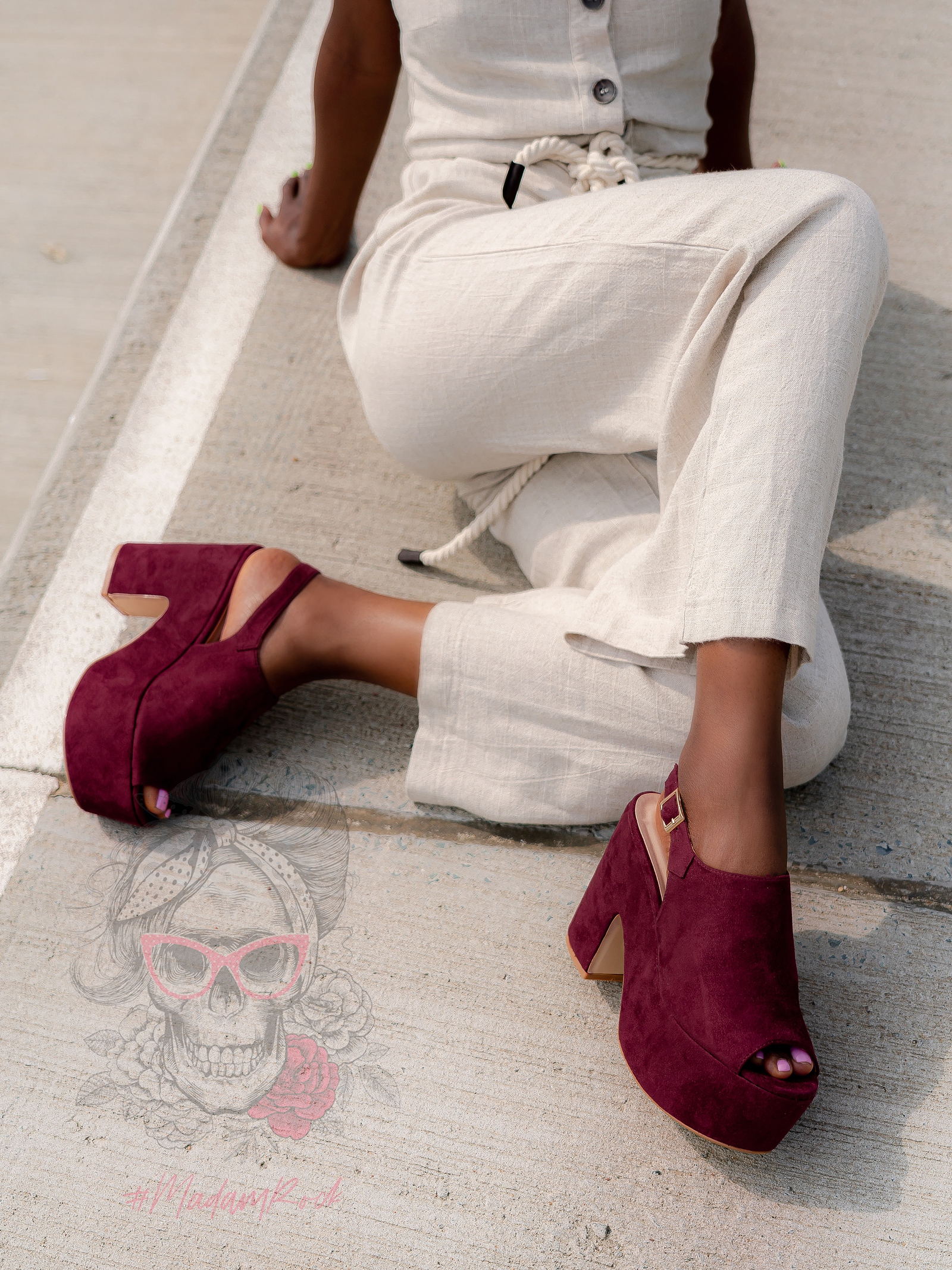 Sandały koturny Madam Scapade bordowe