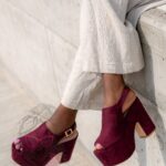 Sandały koturny Madam Scapade bordowe