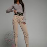 Spodnie bawełniane logowane Ola Voga Big Logo beżowe