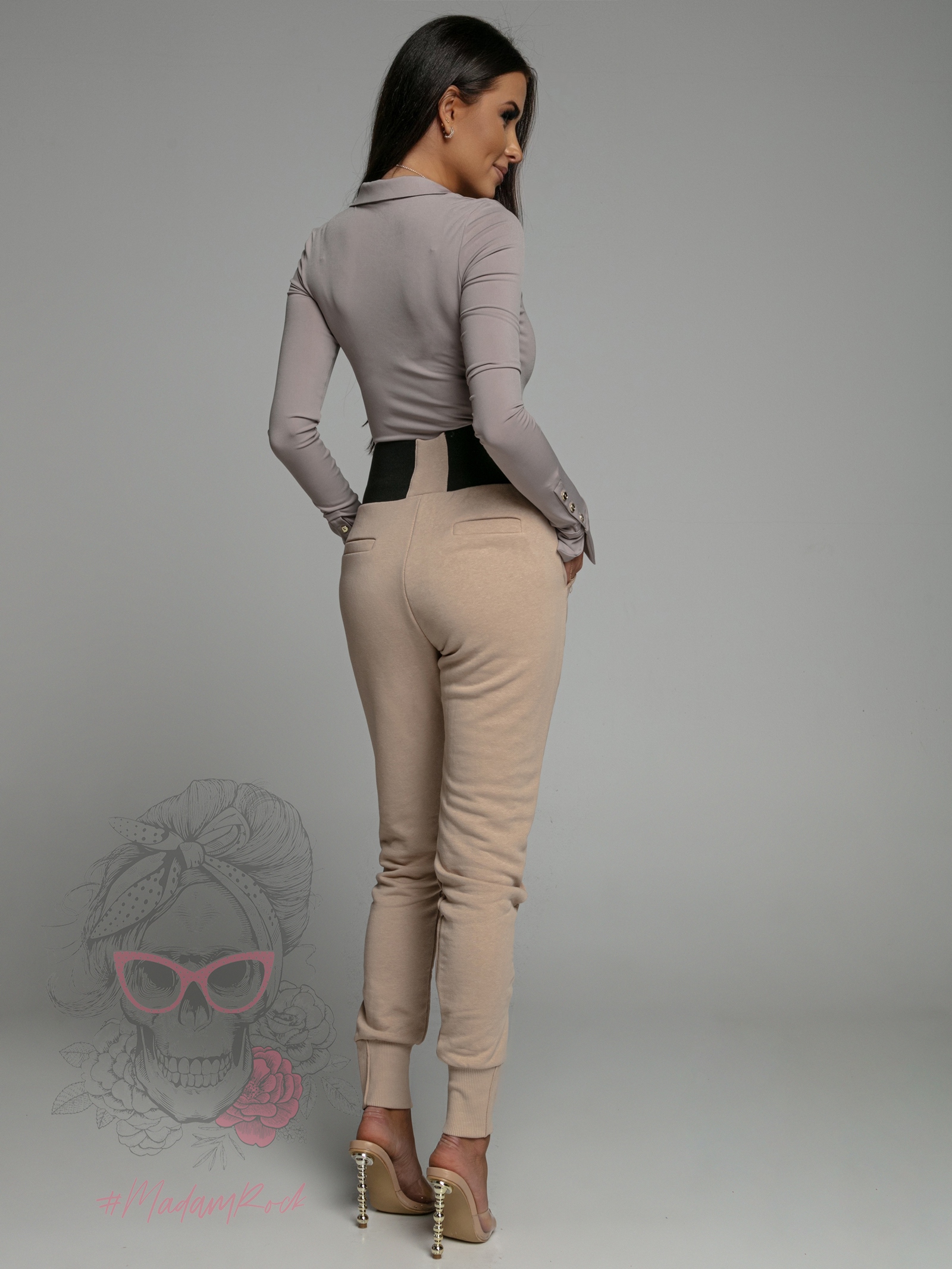 Spodnie bawełniane logowane Ola Voga Big Logo beżowe Spodnie bawełniane logowane Ola Voga Big Logo beżowe