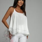 Top luźny na ramiączka Tulip biały