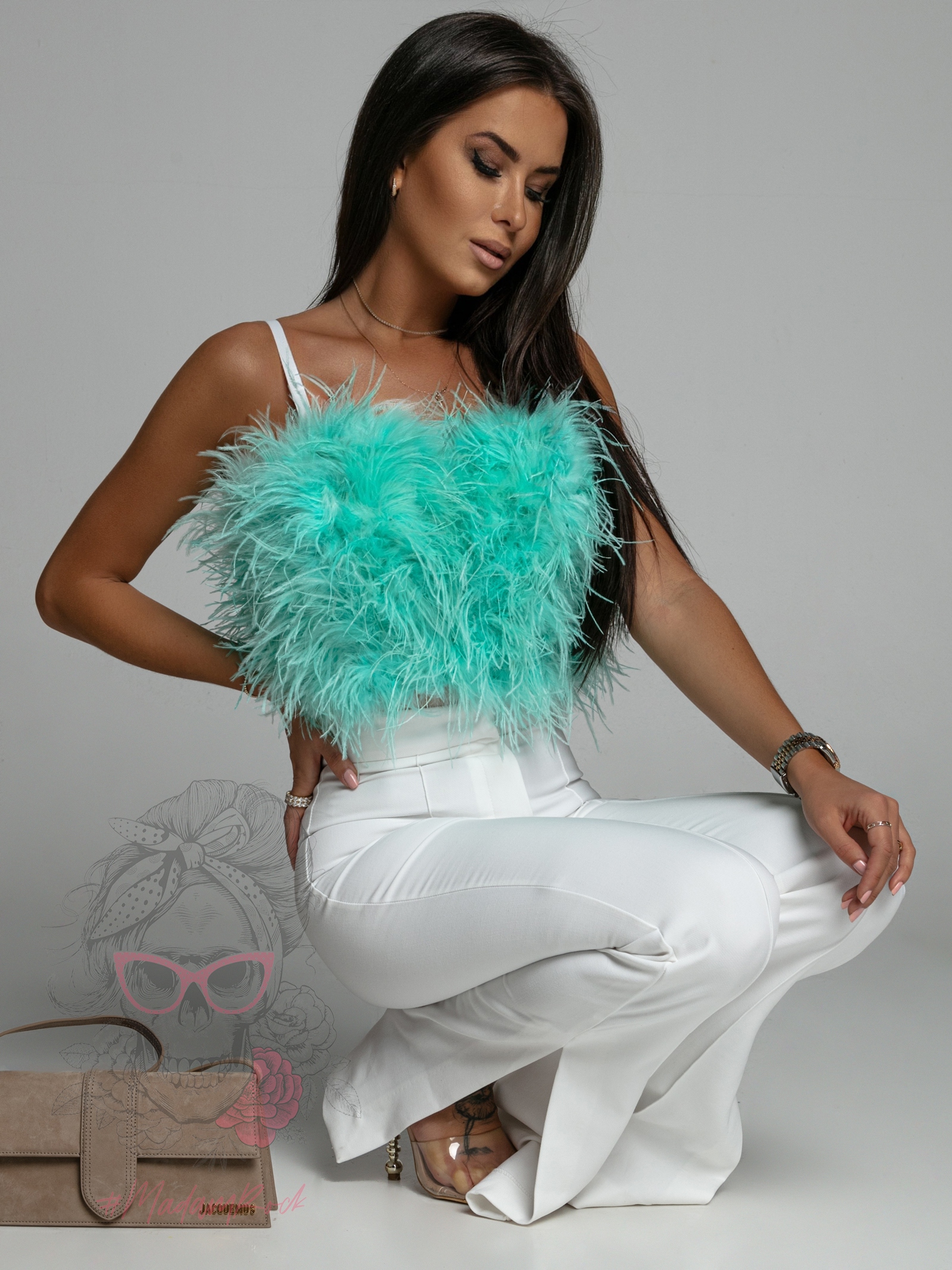 Top z piór premium Exclusivo miętowy