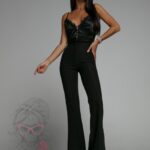 Top satynowy z koronką Hermoso czarny