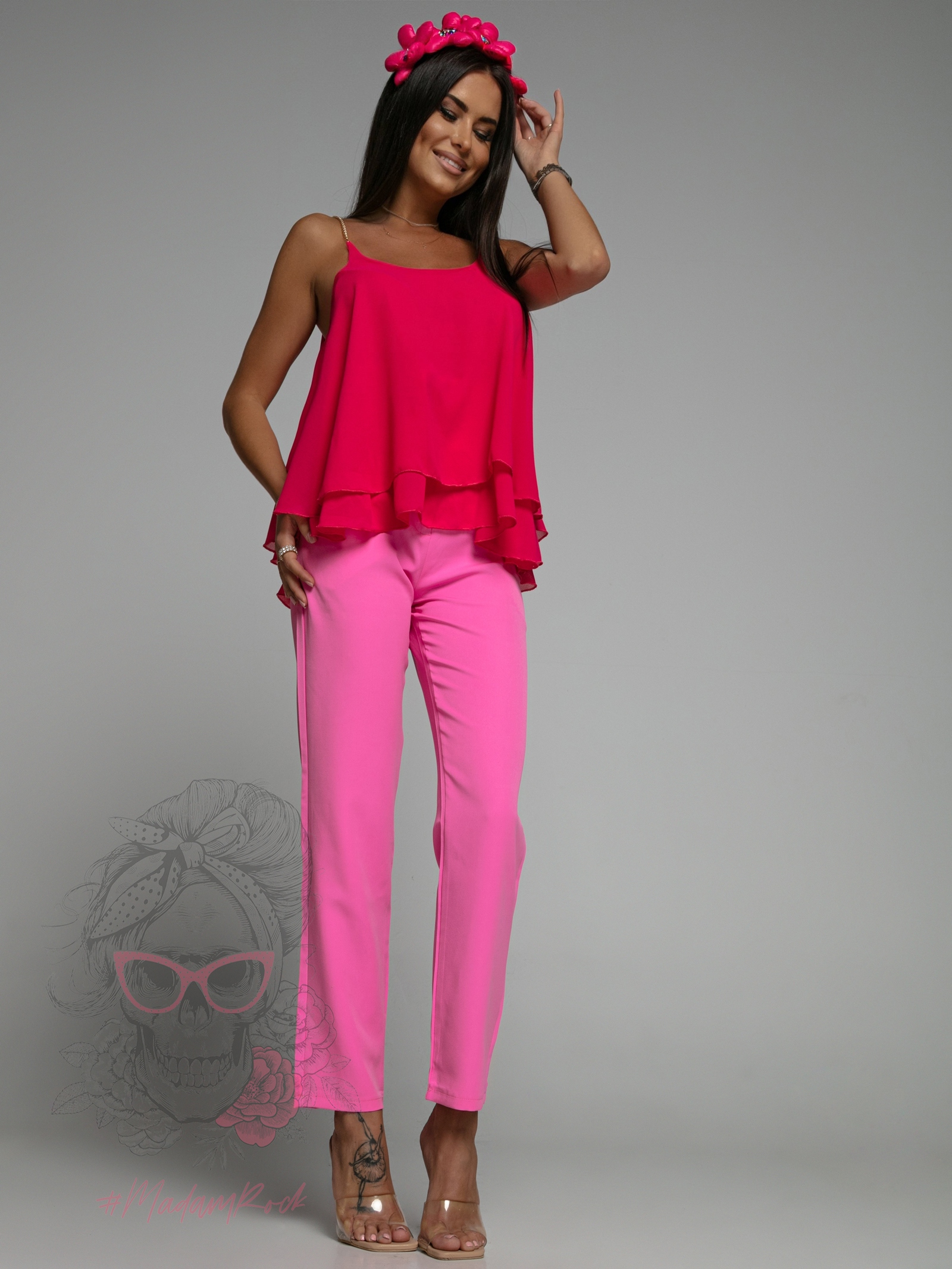 Spodnie eleganckie Rozalia cukierkowe różowe