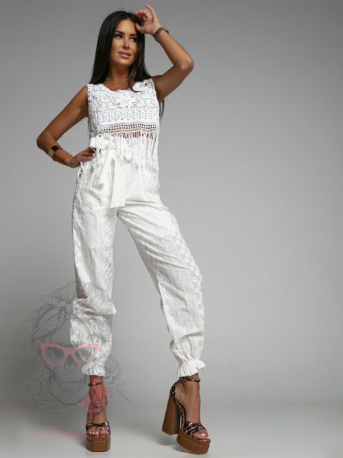 Spodnie chinosy haftowane Mesho ecru