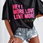 T-shirt oversize Love More O'La Voga czarny vs neonowy róż