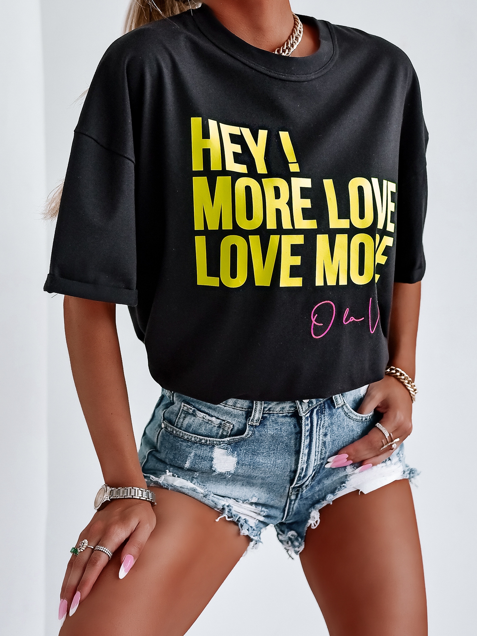 T-shirt oversize Love More O'La Voga czarny vs limonka T-shirt oversize Love More O'La Voga czarny vs limonka