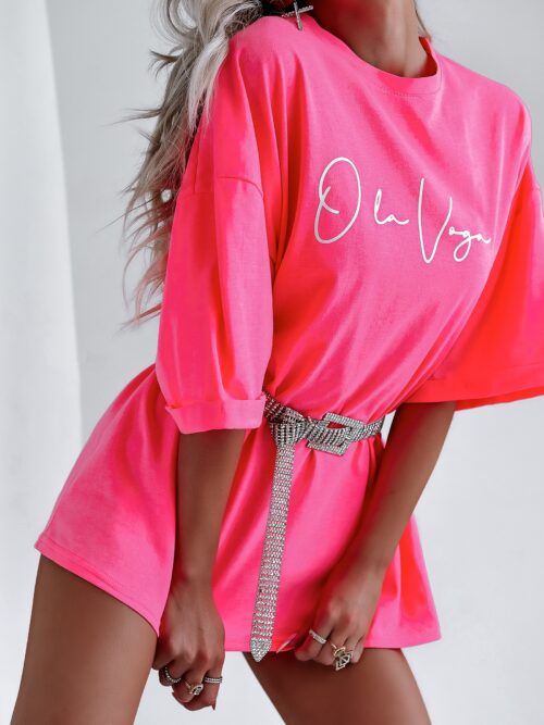 T-shirt bawełniany Ola Voga Mickey on Back neonowy różowy