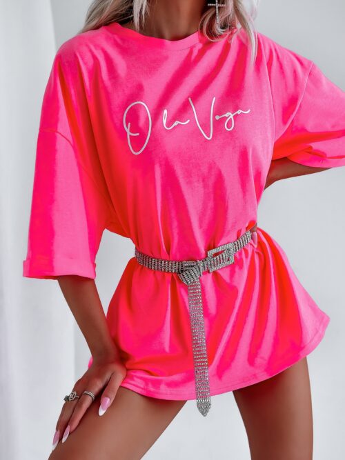 T-shirt bawełniany Ola Voga Mickey on Back neonowy różowy