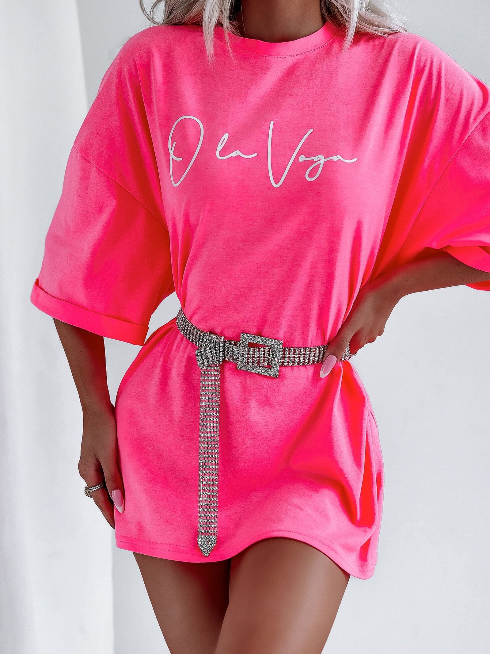 T-shirt bawełniany Ola Voga Mickey on Back neonowy różowy