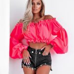 Bluzka hiszpanka Romantic Style O'la Voga neonowa różowa