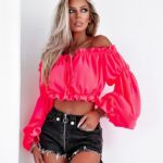 Bluzka hiszpanka Romantic Style O'la Voga neonowa różowa