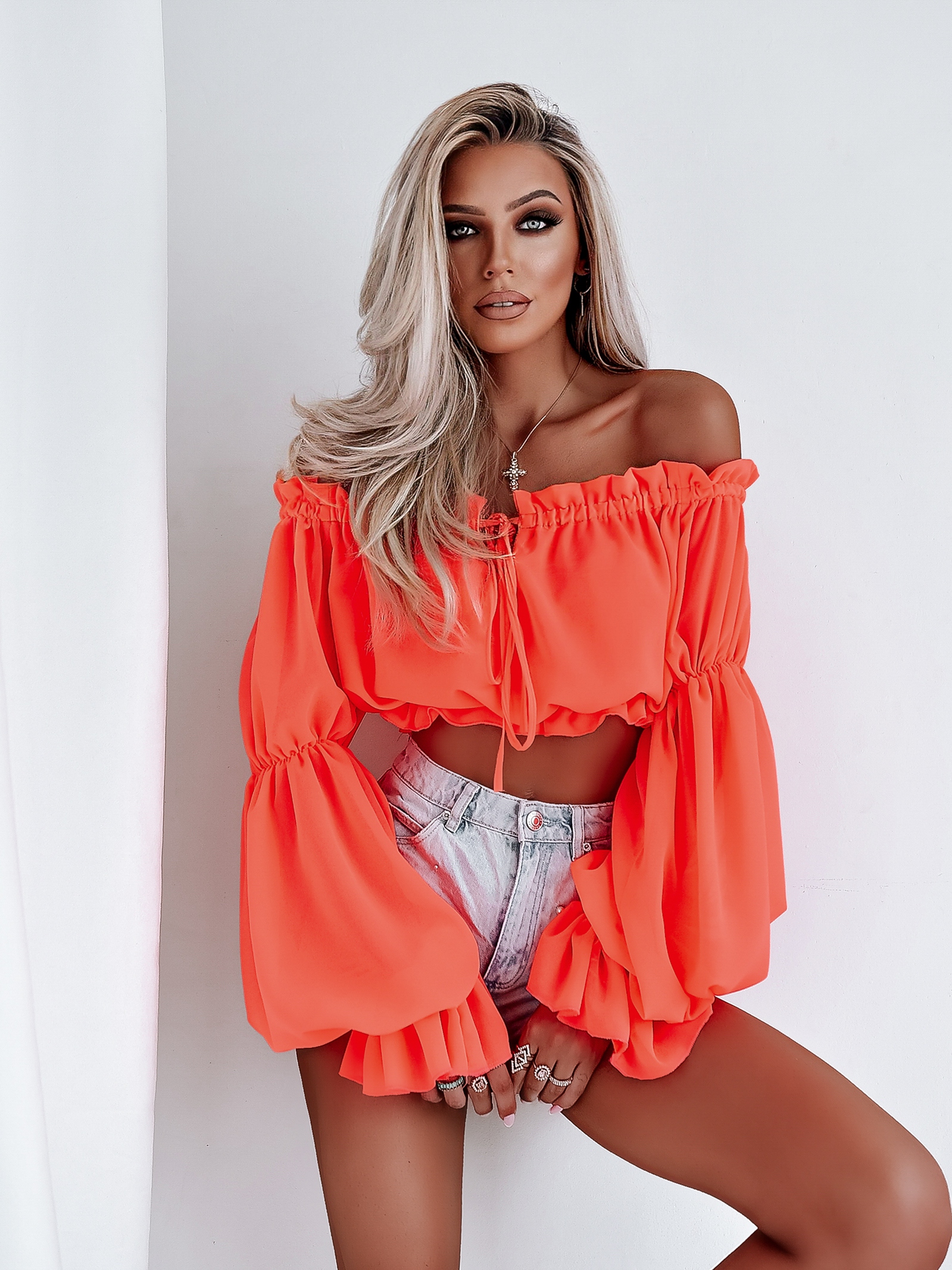 Bluzka hiszpanka Romantic Style O'la Voga koralowa