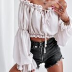 Bluzka hiszpanka Romantic Style O'la Voga beżowa