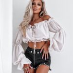 Bluzka hiszpanka Romantic Style O'la Voga beżowa