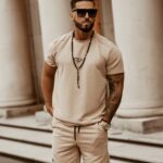 Komplet męski ze spodenkami Olv Man OLA VOGA beżowy