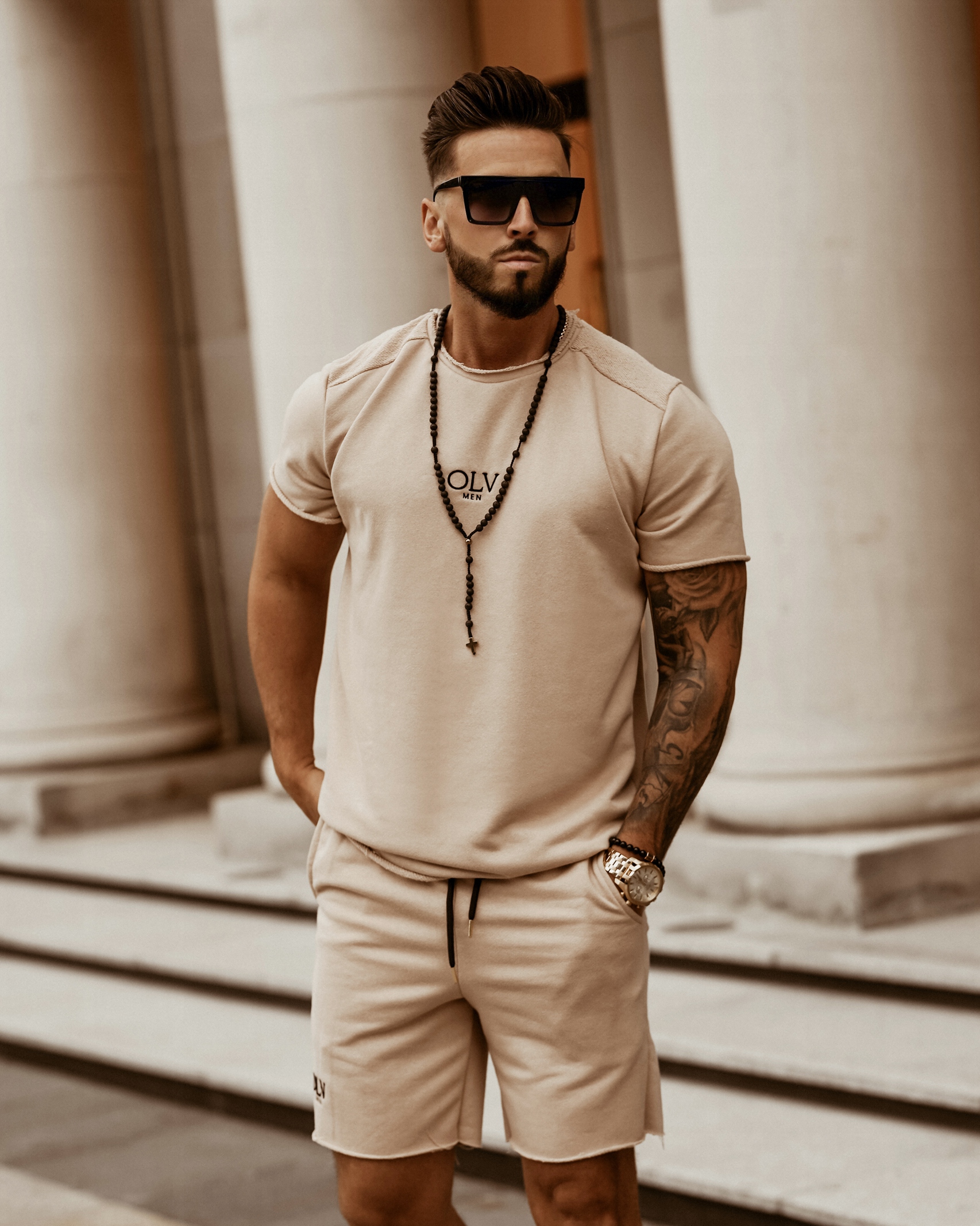 Komplet męski ze spodenkami Olv Man OLA VOGA beżowy Komplet męski ze spodenkami Olv Man OLA VOGA beżowy