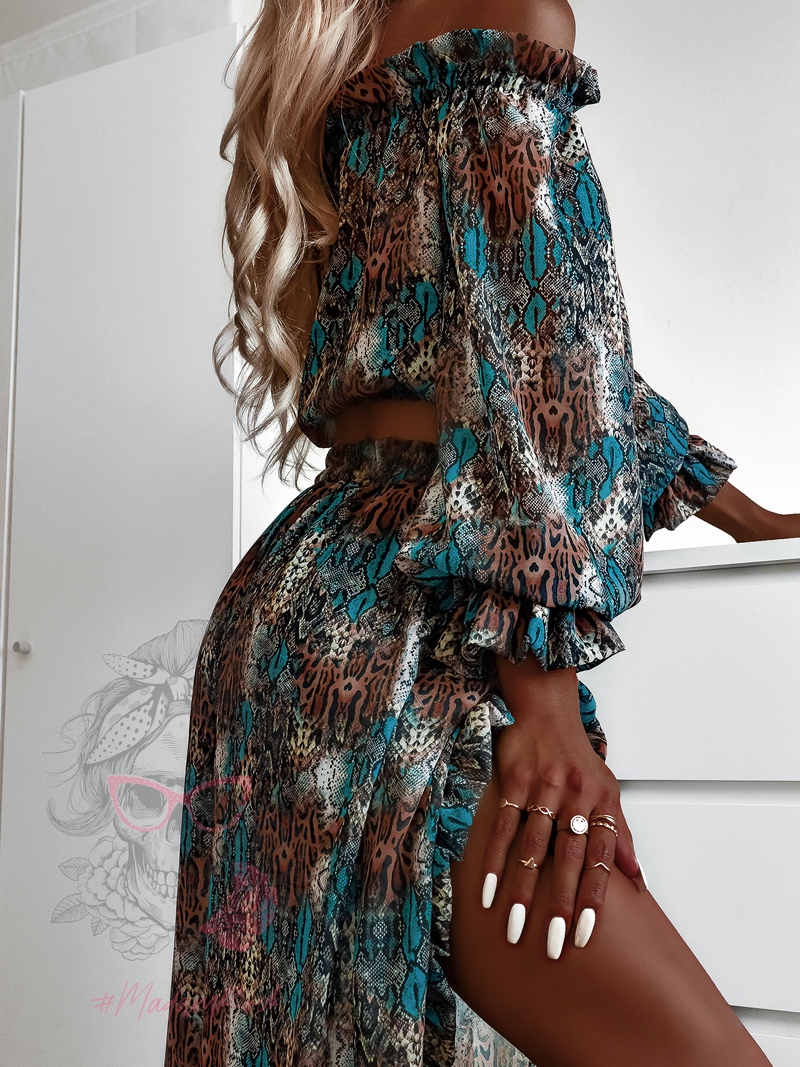 Komplet bluzka plus spodnie NB Aggati wężowy turkus