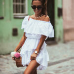 Sukienka ażurowa falbanki NB Edita biała