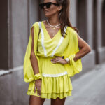 Komplet z falbankami NB Colista żółty kanarkowy