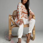 Bluzka ażurowa Malorca Sun beżowo-pomarańczowa