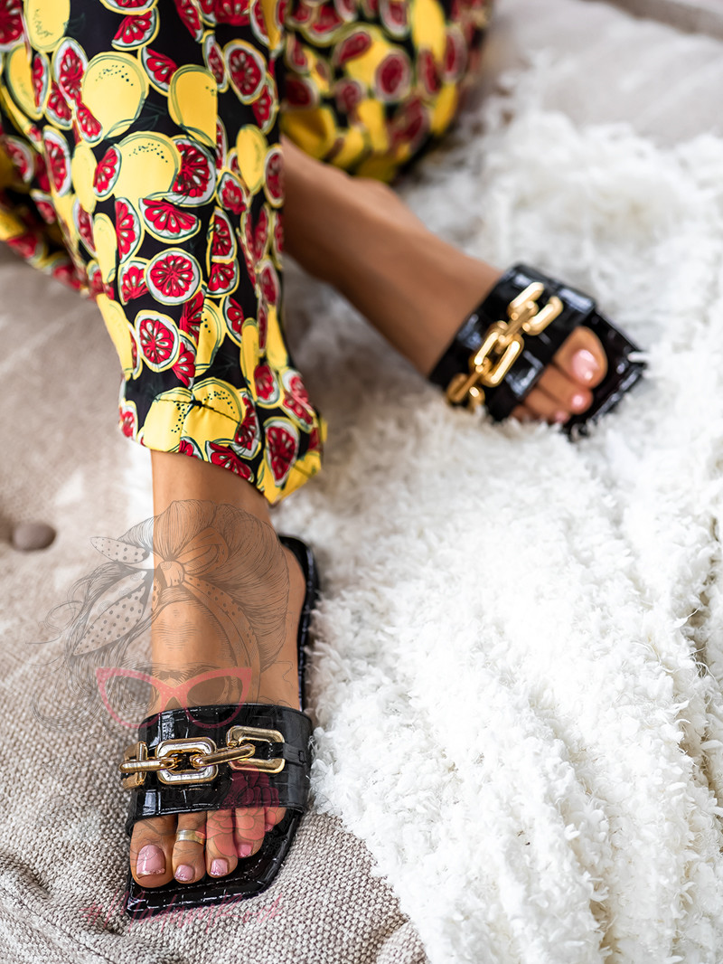 Klapki z łańcuchem Rock Elecato czarne