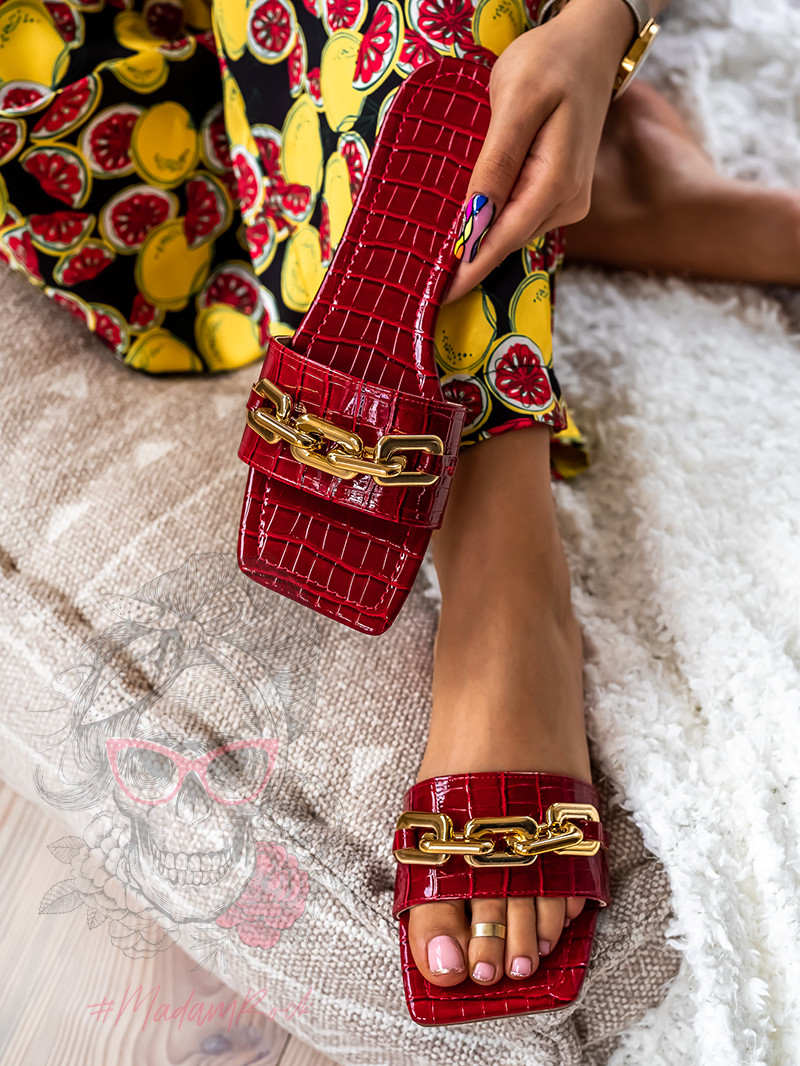 Klapki z łańcuchem Rock Elecato dark red