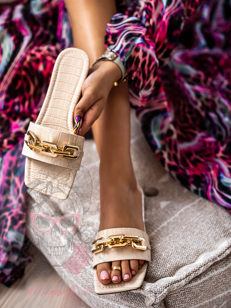 Klapki z łańcuchem Rock Elecato beżowe