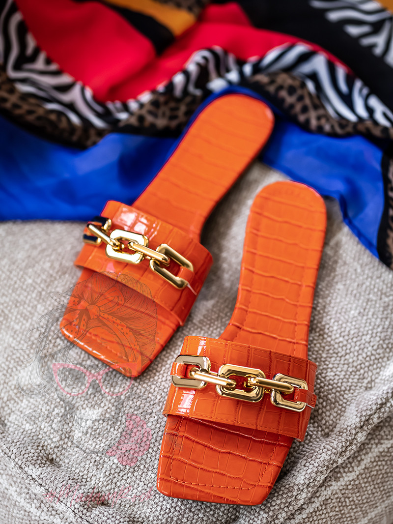 Klapki z łańcuchem Rock Elecato pomarańczowe