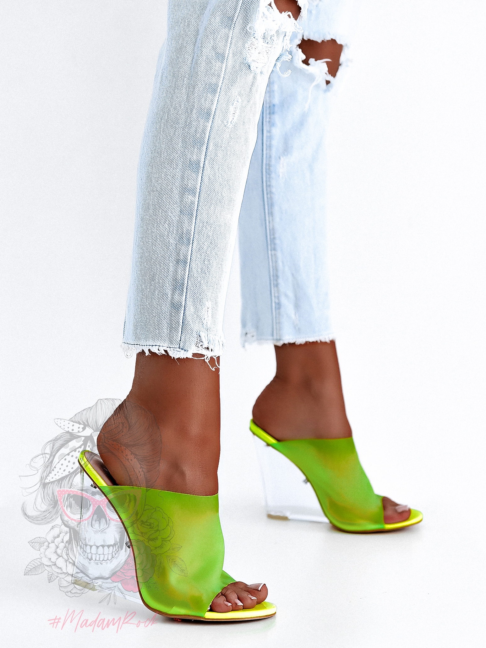 Klapki transparentne Madam Colecta żółte neonowe