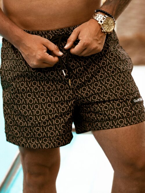 Spodenki kąpielowe męskie O'la Voga logowane OlvOlv czarne vs gold