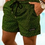 Spodenki kąpielowe męskie O'la Voga logowane OlvOlv czarne vs limonka