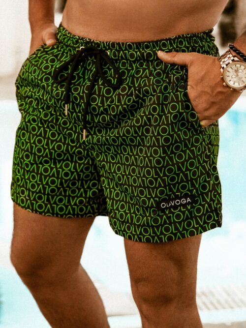 Spodenki kąpielowe męskie O'la Voga logowane OlvOlv czarne vs limonka