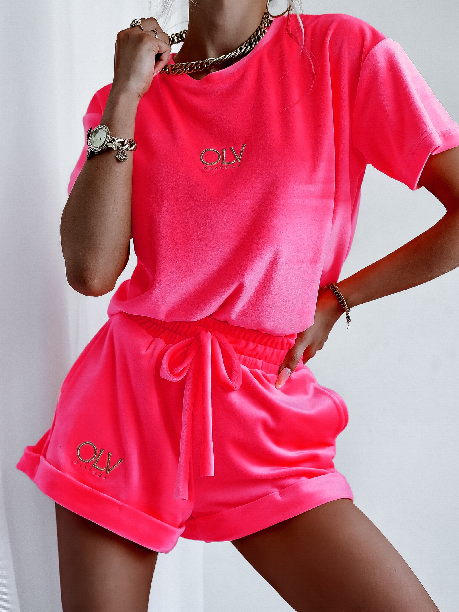 Komplet welurowy O'la Voga Velvet OLV różowy