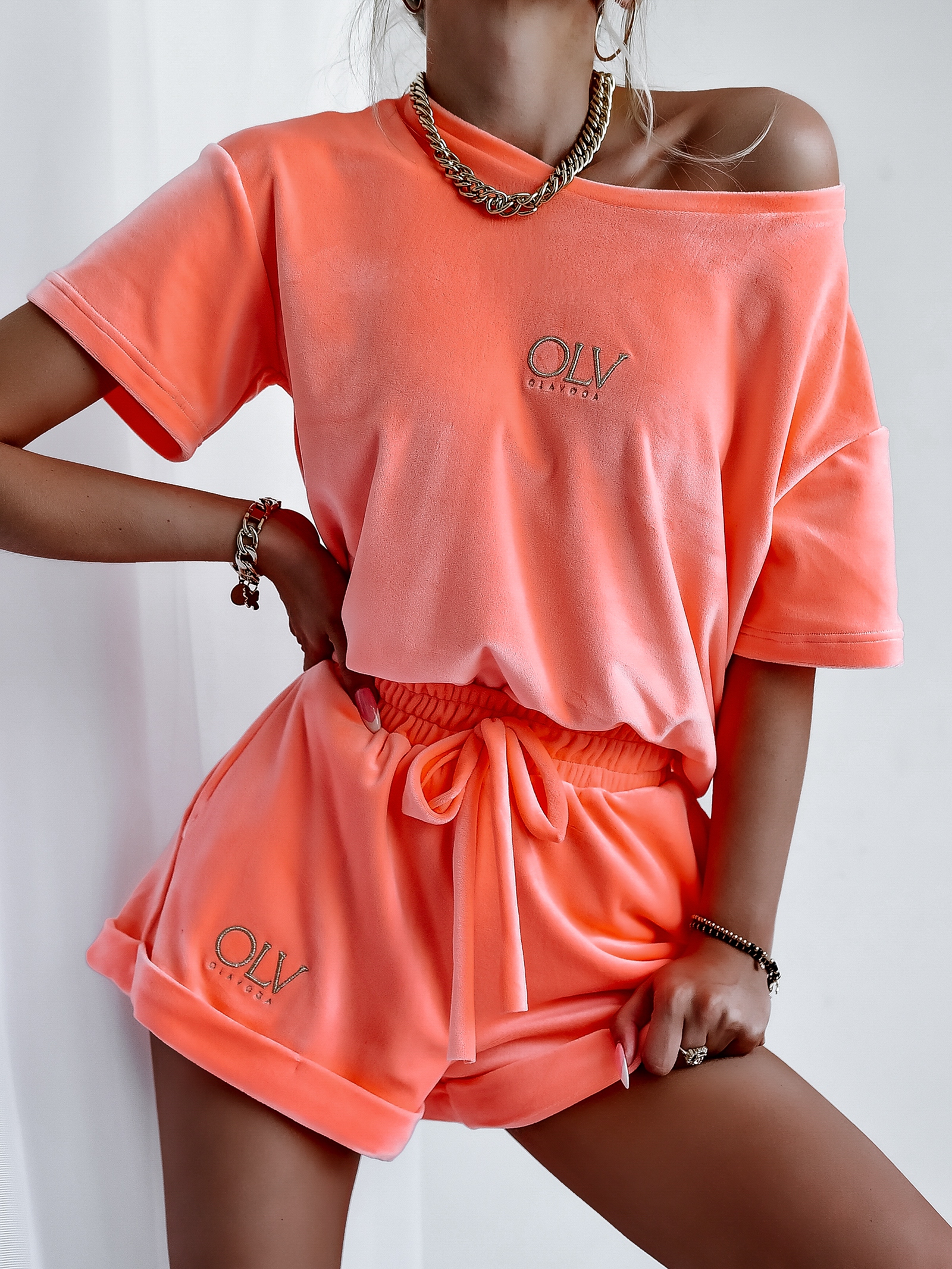 Komplet welurowy O'la Voga Velvet OLV łososiowy Komplet welurowy O'la Voga Velvet OLV łososiowy