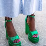 Sandały na słupku Madam Huch szmaragdowe