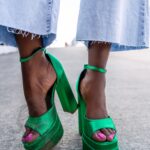 Sandały na słupku Madam Huch szmaragdowe