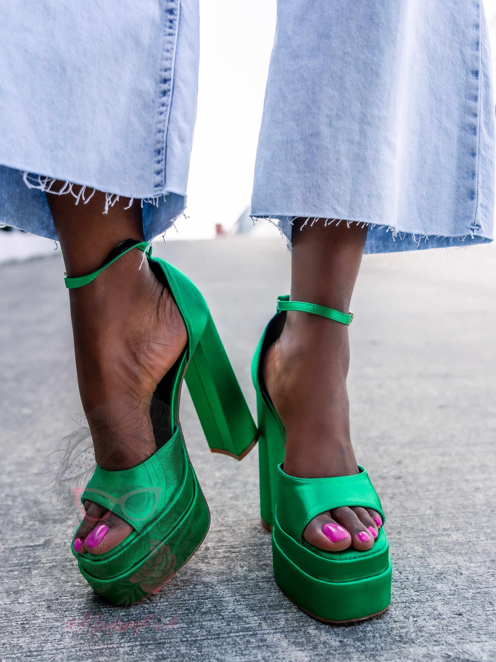 Sandały na słupku Madam Huch szmaragdowe