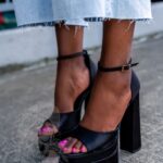 Sandały na słupku Madam Huch czarne