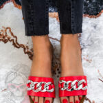 Klapki z łańcuchem Madam Bemusso czerwone