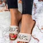 Klapki z łańcuchem Madam Bemusso beżowe