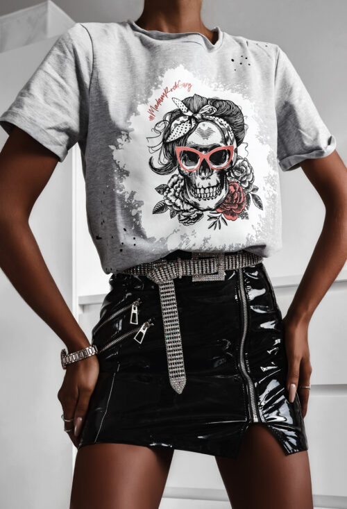 T-shirt bawełniany Madam Rock Gang szary melanż